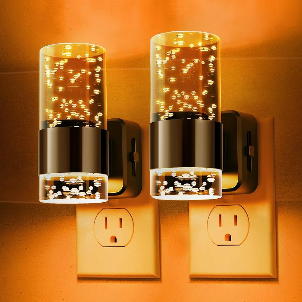 L LOHAS LED Night Light,Dimmable Night Lights Plug into Wall, 2 Pack Acrylic Nightlights with 0-100 LM Adjustable Brightness, Amber Plug in Night Light with Dusk to Dawn Sensor,...