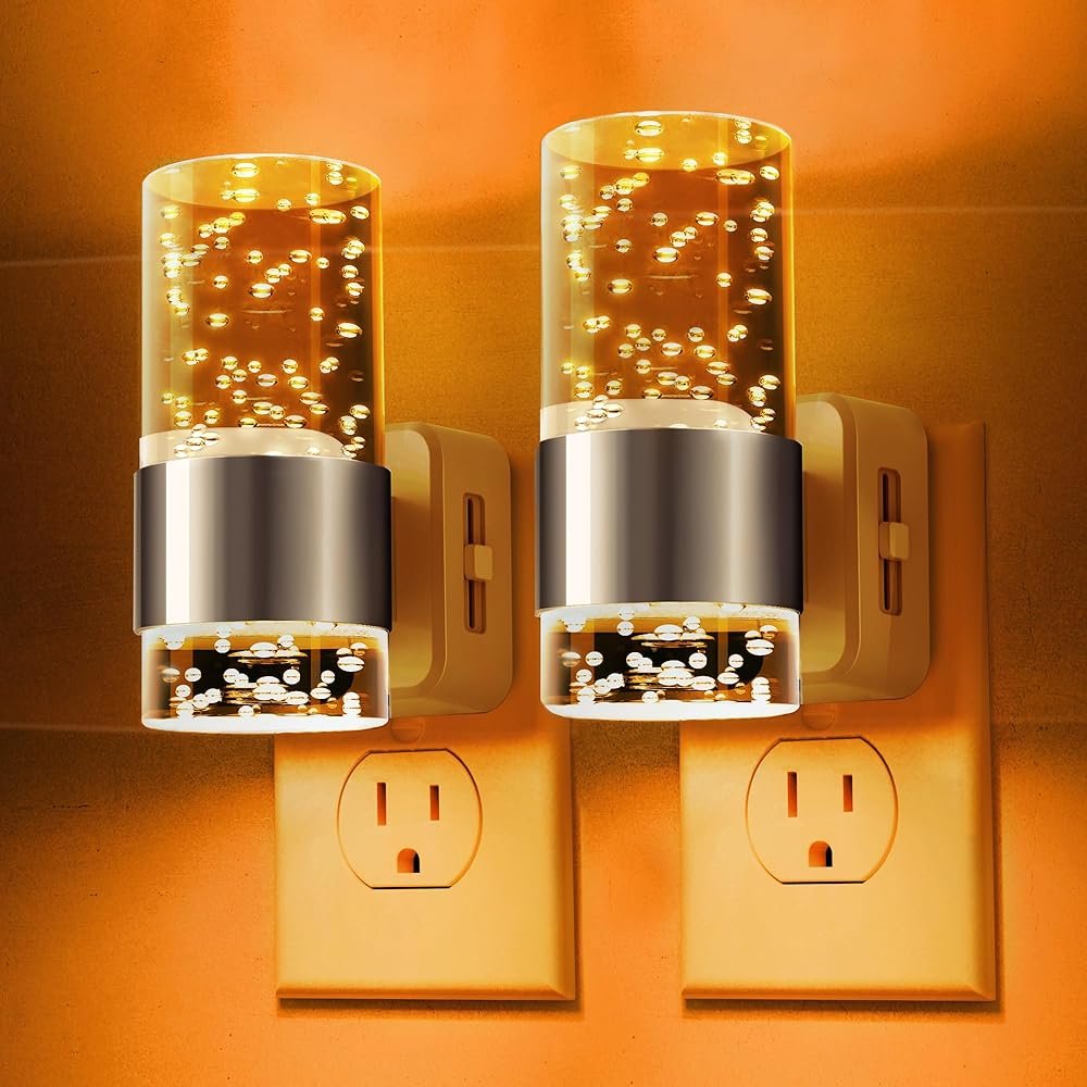 L LOHAS LED Night Light,Dimmable Night Lights Plug into Wall, 2 Pack Acrylic Nightlights with 0-100 LM Adjustable Brightness, Amber Plug in Night Light with Dusk to Dawn Sensor,...