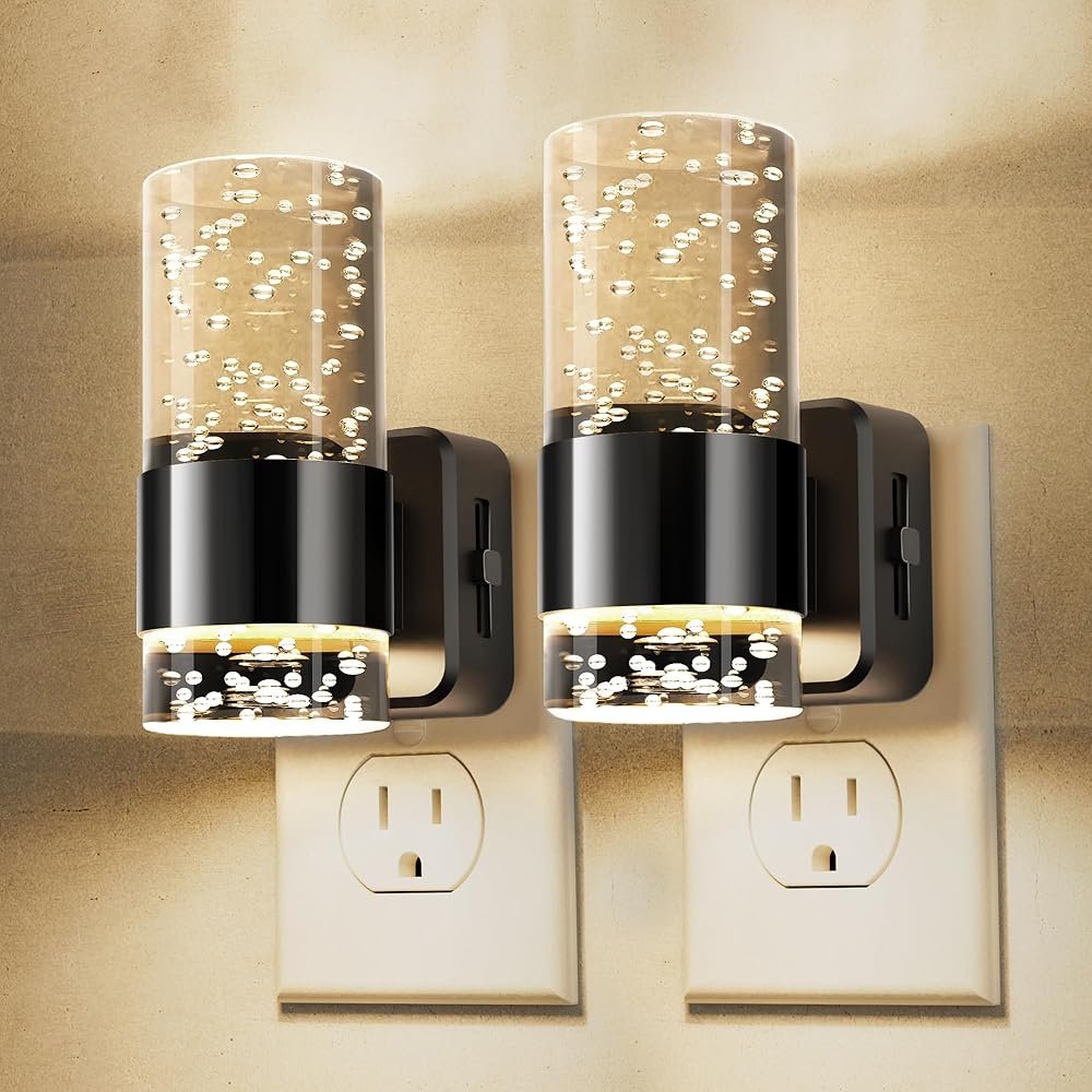 L LOHAS LED Night Light,Dimmable Night Lights Plug into Wall, 2 Pack Acrylic Nightlights with 0-100 LM Adjustable Brightness, 3000K Plug in Night Light with Dusk to Dawn Sensor,...