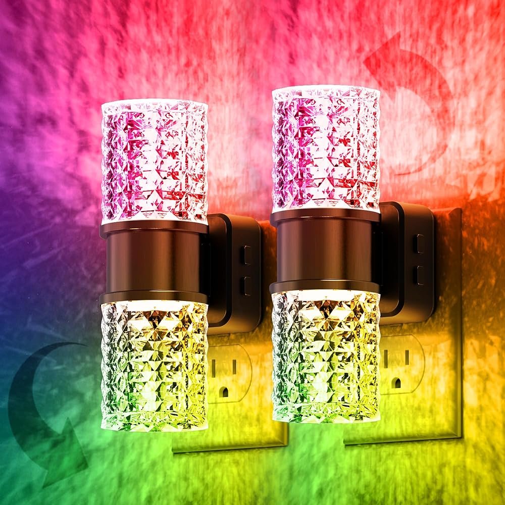 L LOHAS LED Night Light, Night Lights Plug into Wall, 2 Pack 10-Color RGB Change Nightlights,10/50/100LM Adjustable Automatic Nightlights Plug in with Dusk to Dawn Sensor for...