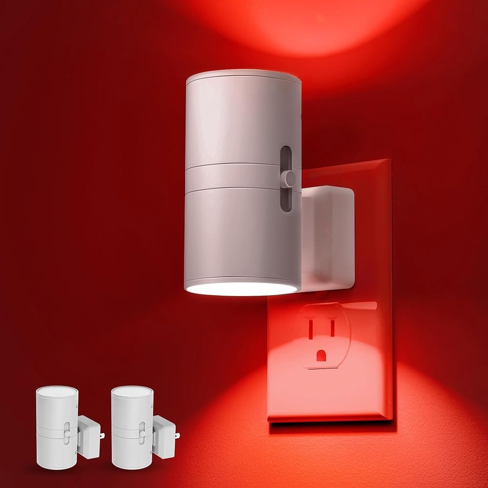 L LOHAS LED Night Light, Red Night Lights Plug into Wall, LED Nightlights, Light Sensor, Steep Aid Red, Dimmable Nightlight for Christmas, Holiday Decor, Party, Hallway,...