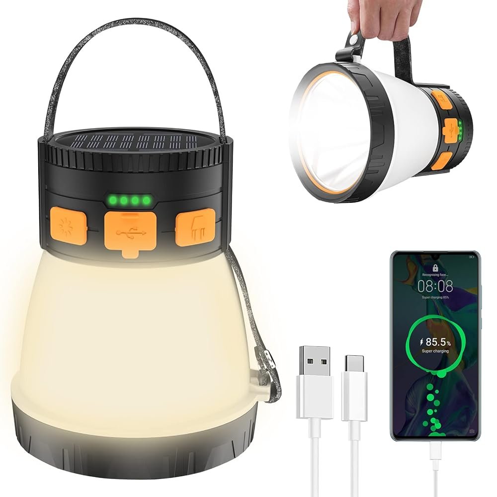 LED Camping Lantern, 1500 Lumens Camping Lantern Rechargeable with Solar Panel Charging, Waterproof, 8 Light Modes, 7500mAh Power Bank, Camping Flashlight for Hurricane...
