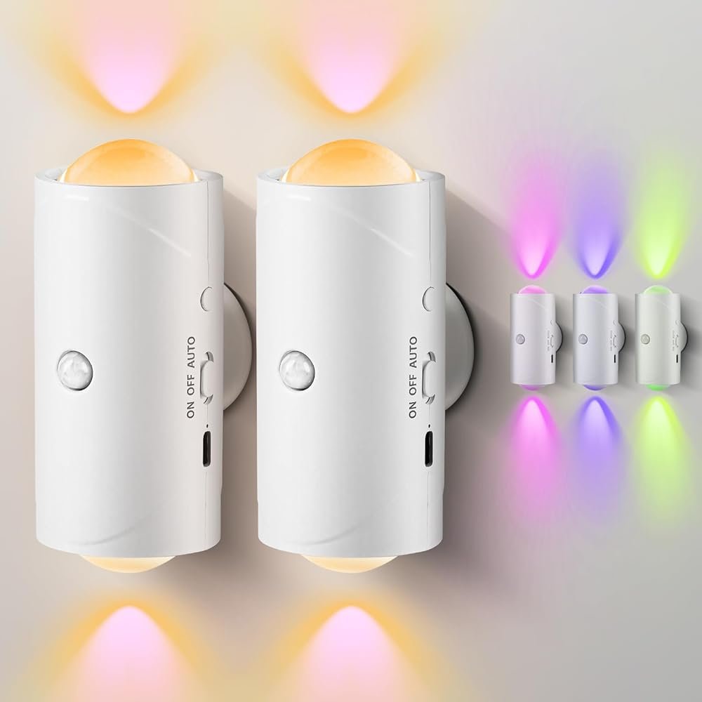 LED Motion Sensor Night Light, 7 Colors Rechargeable Battery Stair Light, Wireless Magnetic Wall Lamp, Cordless LED Wall Night Lights for Steps, Bedroom, Hallway, Courtyard,...