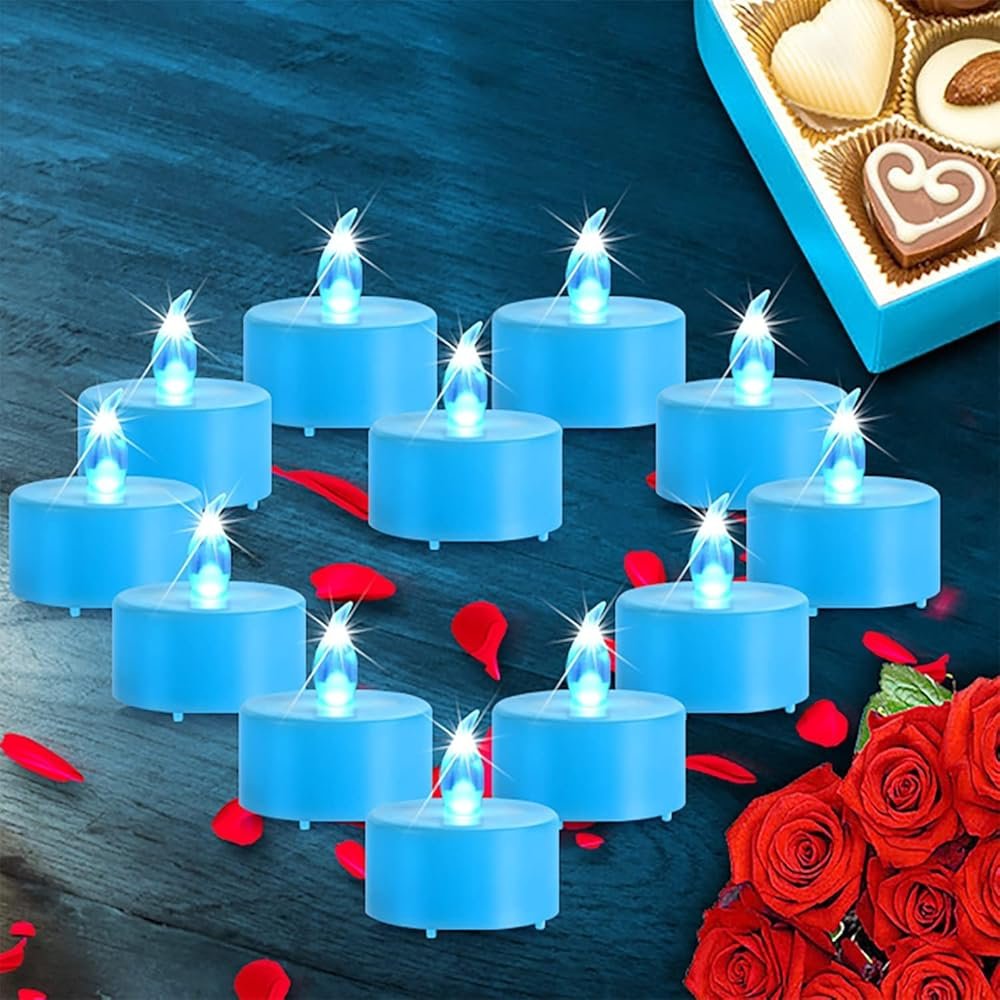 LED Tea Lights Candles- 24PACK Blue Flameless Candles Realistic and Bright Flickering Long Lasting 200Hours for Holiday Celebration,Home Decoration