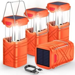 LETMY 4 Pack Camping Lantern, Rechargeable LED Lanterns, Solar Lantern Battery Powered Hurricane Lanterns Flashlight with 3 Powered Ways & USB Cable for Emergency, Power Outage,...