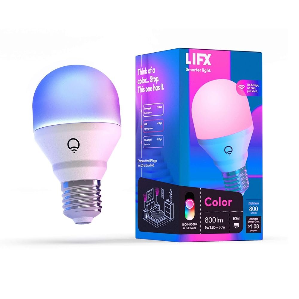 LIFX Color A19 800 lumens, Billions of Colors and Whites, Wi-Fi Smart LED Light Bulb, No bridge required, Works with Alexa, Hey Google, HomeKit and Siri.