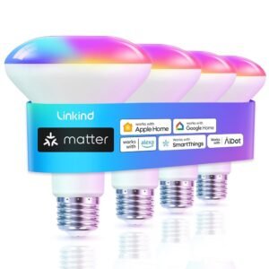 Linkind Matter Smart Light Bulb, BR30 Smart Bulbs, Recessed LED Color Changing Light Bulbs RGBTW, E26 Smart Flood Light Bulbs 650LM 60W Work with Alexa, Apple Home, Google Home,...