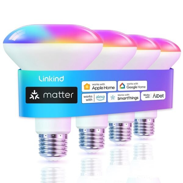 Linkind Matter Smart Light Bulb, BR30 Smart Bulbs, Recessed LED Color Changing Light Bulbs RGBTW, E26 Smart Flood Light Bulbs 650LM 60W Work with Alexa, Apple Home, Google Home,...