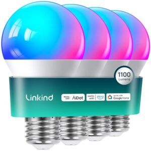 Linkind Smart Light Bulbs, 1100LM (75W Equivalent) Smart Bulb, Work with Alexa & Google Home, RGBTW Color Changing Bulbs Music Sync, 2.4GHz Wi-Fi & Bluetooth, LED Alexa Light...