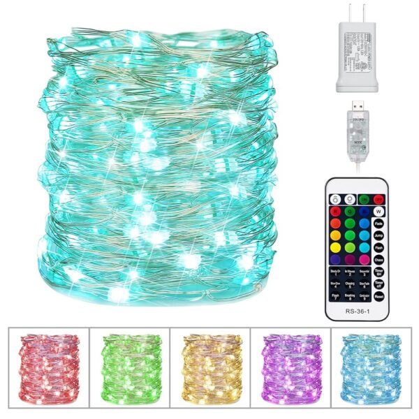 Minetom Color Changing Fairy String Lights - 33 ft 100 LED USB Silver Wire Lights with Remote and Timer, Starry Fairy Light for Bedroom Party Indoor Christmas Decoration, 16...