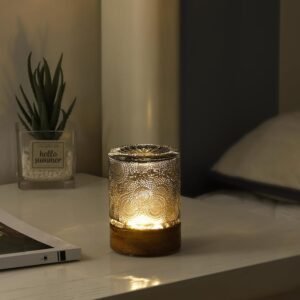 Mini Soft Warm Light Lamp Battery Operated Portable Night Light with Timer, Small Glass Vintage Dim Sleep Nightlights, Battery Powered Wireless Night Lights for Adults (1), M2-1-4