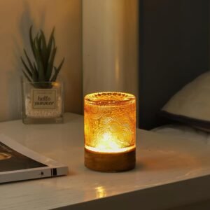 Mini Soft Warm Light Lamp Battery Operated Portable Night Light with Timer, Small Glass Vintage Dim Sleep Nightlights, Battery Powered Wireless Night Lights for Adults, Copper
