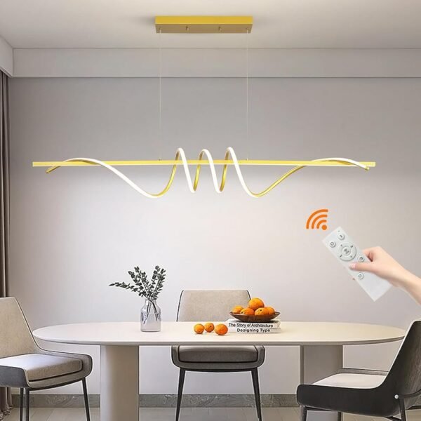 Modern Design Dimmable Desk Linear Pendant Light, with Remote Control Dimmable 3 Color Mode & Brightness Ceiling Lamp, Anti-Flicker Dining Light Fixture for Kitchen, Dining Room...