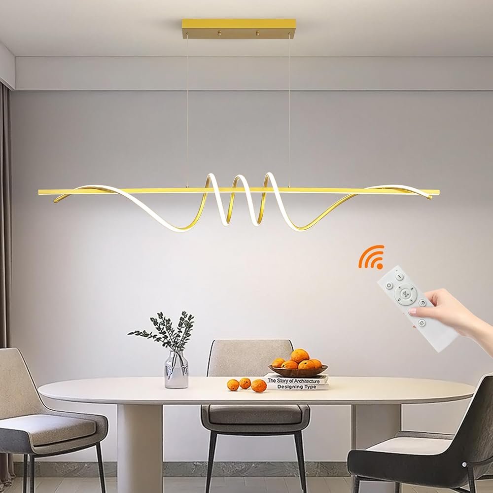 Modern Design Dimmable Desk Linear Pendant Light, with Remote Control Dimmable 3 Color Mode & Brightness Ceiling Lamp, Anti-Flicker Dining Light Fixture for Kitchen, Dining Room...