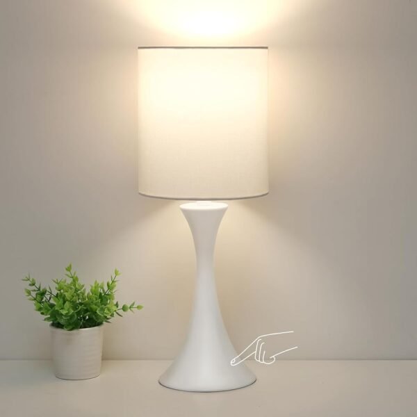 Modern Table Lamps, 3 Way Touch Control Table Lamp, Dimmable Desk Lamp, White Nightstand Lamp with Fabric Shade, Small Bedside Lamp for Living Room, Dorm,Home Office, LED Bulb...