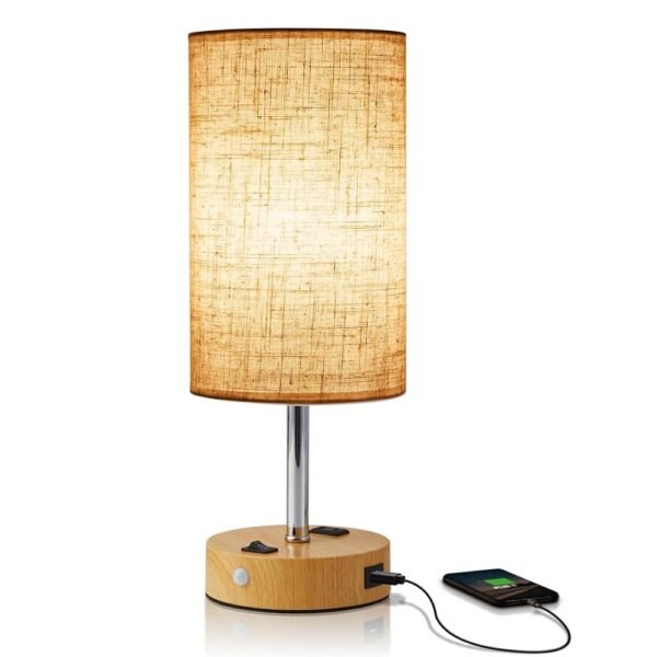 Motion Sensor Lamp, USB Lamp Include One LED Bulb, Built in 1 USB 1 Type C Ports & 1AC Outlet, Bedside Lamp Idea for Bedroom, Hallway, Bath Room