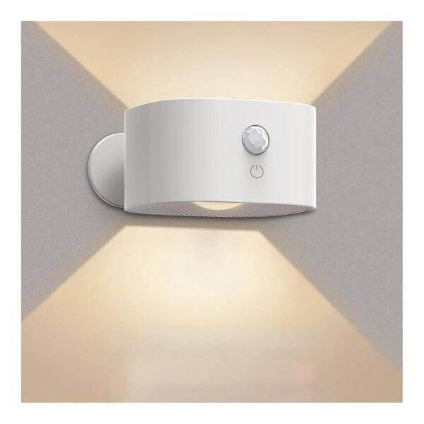 Motion Sensor Wall Light Indoor, Battery Operated Sconce 360°Rotate, Rechargeable Cordless Night Light, Touch Dimmable 3 Brightness, UP Down LED Wall Lamp for Stairs, Closet,...