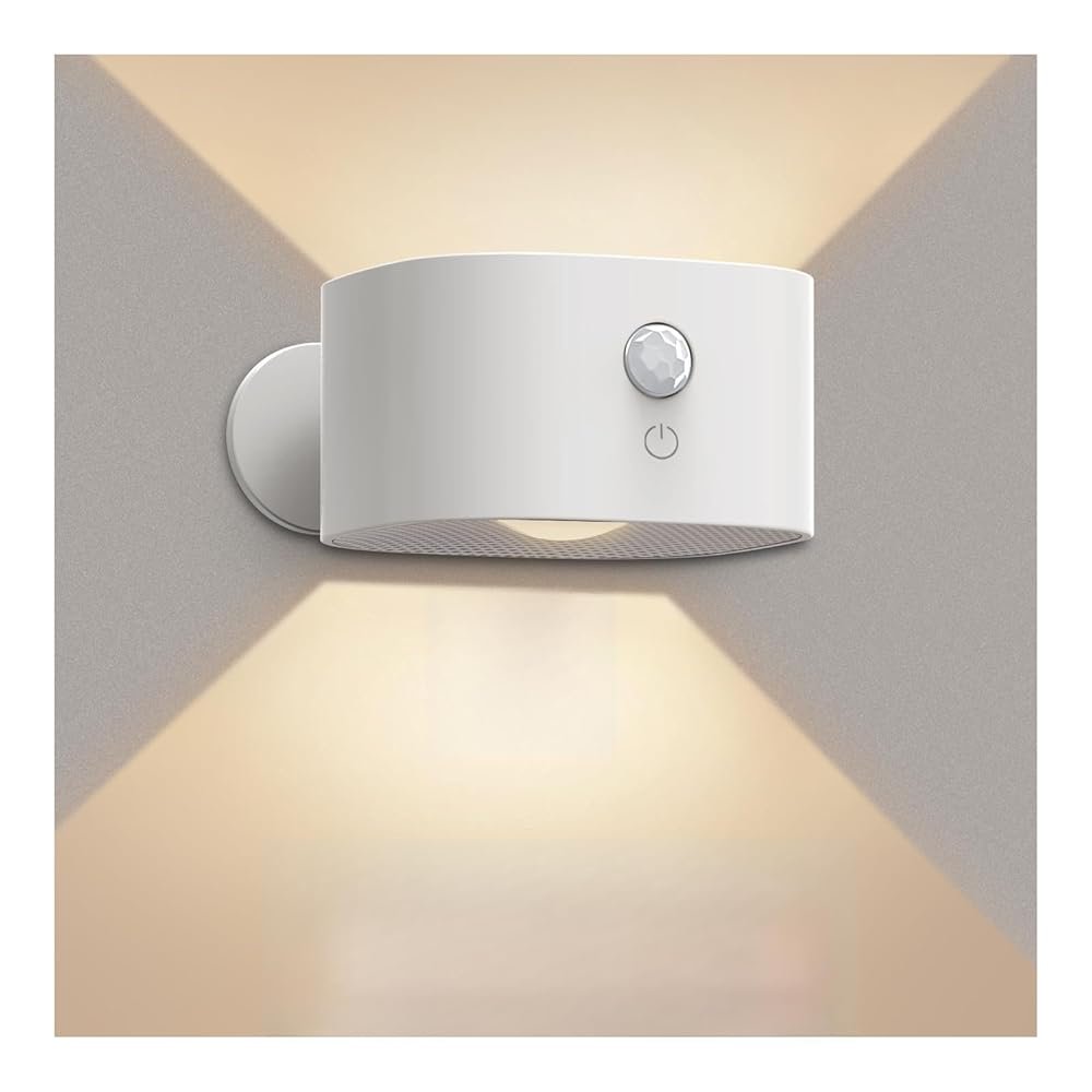 Motion Sensor Wall Light Indoor, Battery Operated Sconce 360°Rotate, Rechargeable Cordless Night Light, Touch Dimmable 3 Brightness, UP Down LED Wall Lamp for Stairs, Closet,...