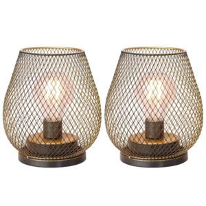 NEEDOMO Set of 2 Battery Operated Lamp Outdoor Table Lantern, LED Metal Cage with Timer Mode, Vintage Decorative Lights Cordless Lamp Indoor Outdoor Patio Bedroom Living Room...