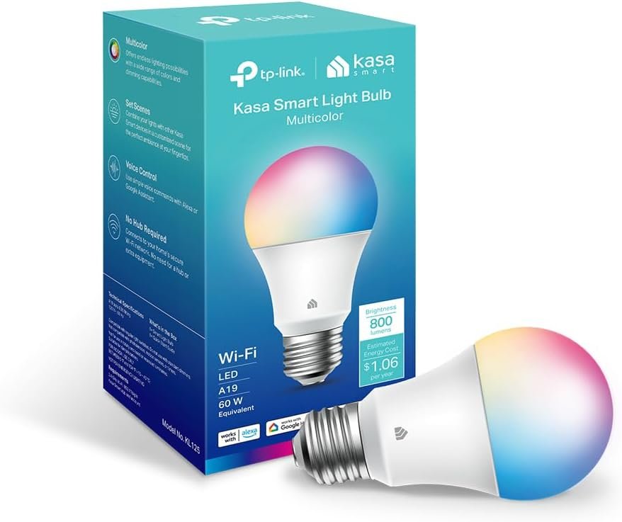 New Kasa Smart Bulb, Full Color Changing Dimmable Smart WiFi Light Bulb Compatible with Alexa and Google Home, A19, 9W 800 Lumens,2.4Ghz only, No Hub Required, 1-Pack (KL125),...