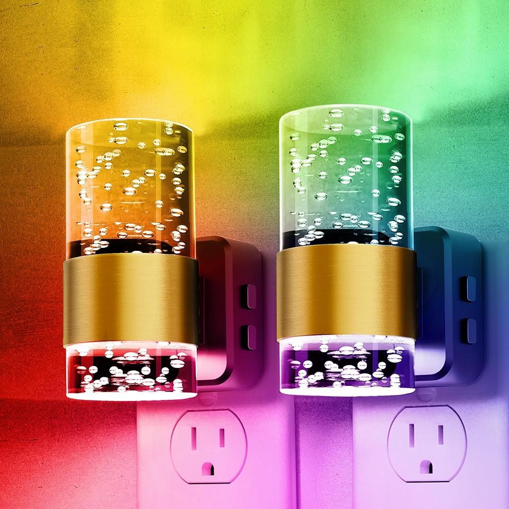 Night lights plug into wall, Color Changing Night Light with Rotatable Plug, Dusk to Dawn Light Sensor and Adjustable Brightness, Elegant Design Night Light for Kids...