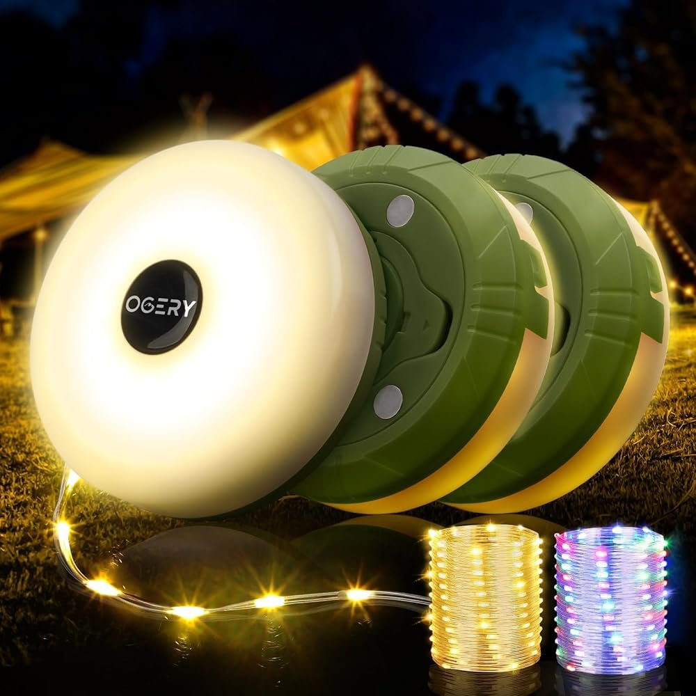 OGERY 3-Pack Camping String Lights, 2 in 1 Quick Storage 32.8FT Rechargeable Tent Lights String with 8 Lighting Modes, Hanging Waterproof Portable LED Lamp for Christmas Decor...