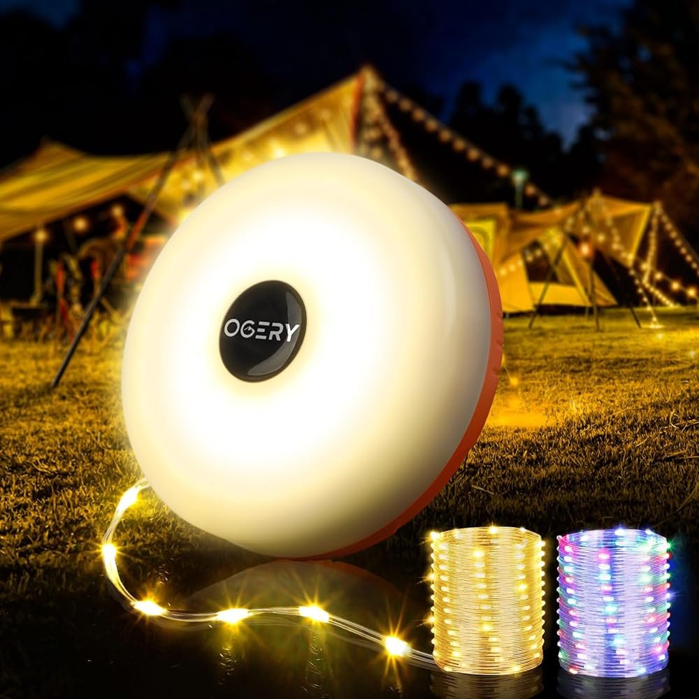 OGERY Camping String Lights, 4 in 1 Quick Storage 32.8FT Rechargeable Tent Lights String with 8 Lighting Modes, Hanging Waterproof Portable LED Lamp for Outdoor Patio Awning...