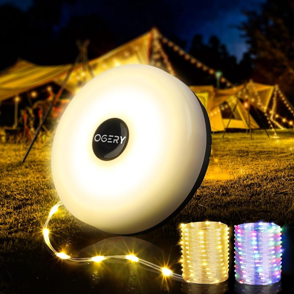 OGERY Camping String Lights, 4 in 1 Quick Storage 32.8FT Rechargeable Tent Lights String with 8 Lighting Modes, Hanging Waterproof Portable LED Lamp for Outdoor Patio Awning...