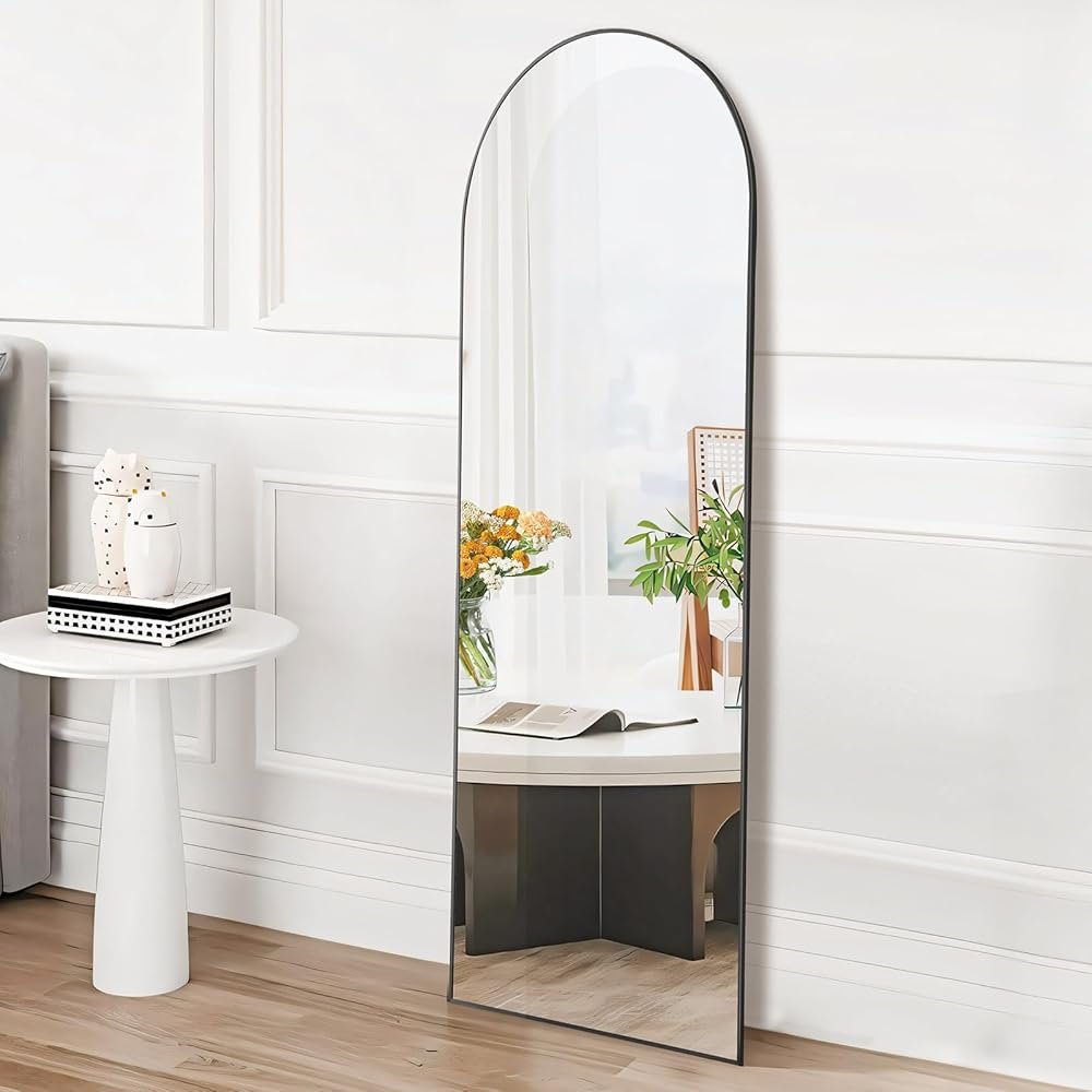 OLIXIS Arched Full Length Mirror 59"x16" for Bedroom, Full Body Mirror with Stand, Hanging or Leaning for Wall, Aluminum Alloy Thin Frame Floor Standing for Living Room, Tall,...