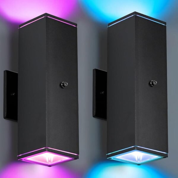 Outdoor Wall Lights 2 Pack, RGBCW Exterior Lighting Sconce,2700K-6500K Dimmable Smart Porch Lights Outdoor for House Patio Garage, Compatible with Alexa/Google Assistant, Bulb...