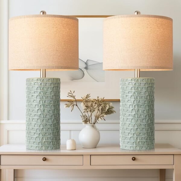 PARTPHONER 23" Modern Ceramic Table Lamp Set of 2, Table Lamps for Living Room, Rustic Farmhouse Bedside Lamps Nightstand lamp for Bedroom, Desk Lamp for End Table Home Decor...