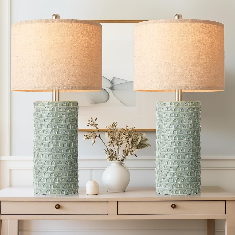 PARTPHONER 23" Modern Ceramic Table Lamp Set of 2, Table Lamps for Living Room, Rustic Farmhouse Bedside Lamps Nightstand lamp for Bedroom, Desk Lamp for End Table Home Decor...