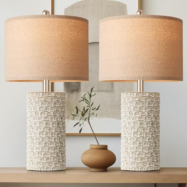 PARTPHONER 23" Modern Ceramic Table Lamp Set of 2, Table Lamps for Living Room, Rustic Farmhouse Bedside Lamps Nightstand lamp for Bedroom, Desk Lamp for End Table Home Decor...