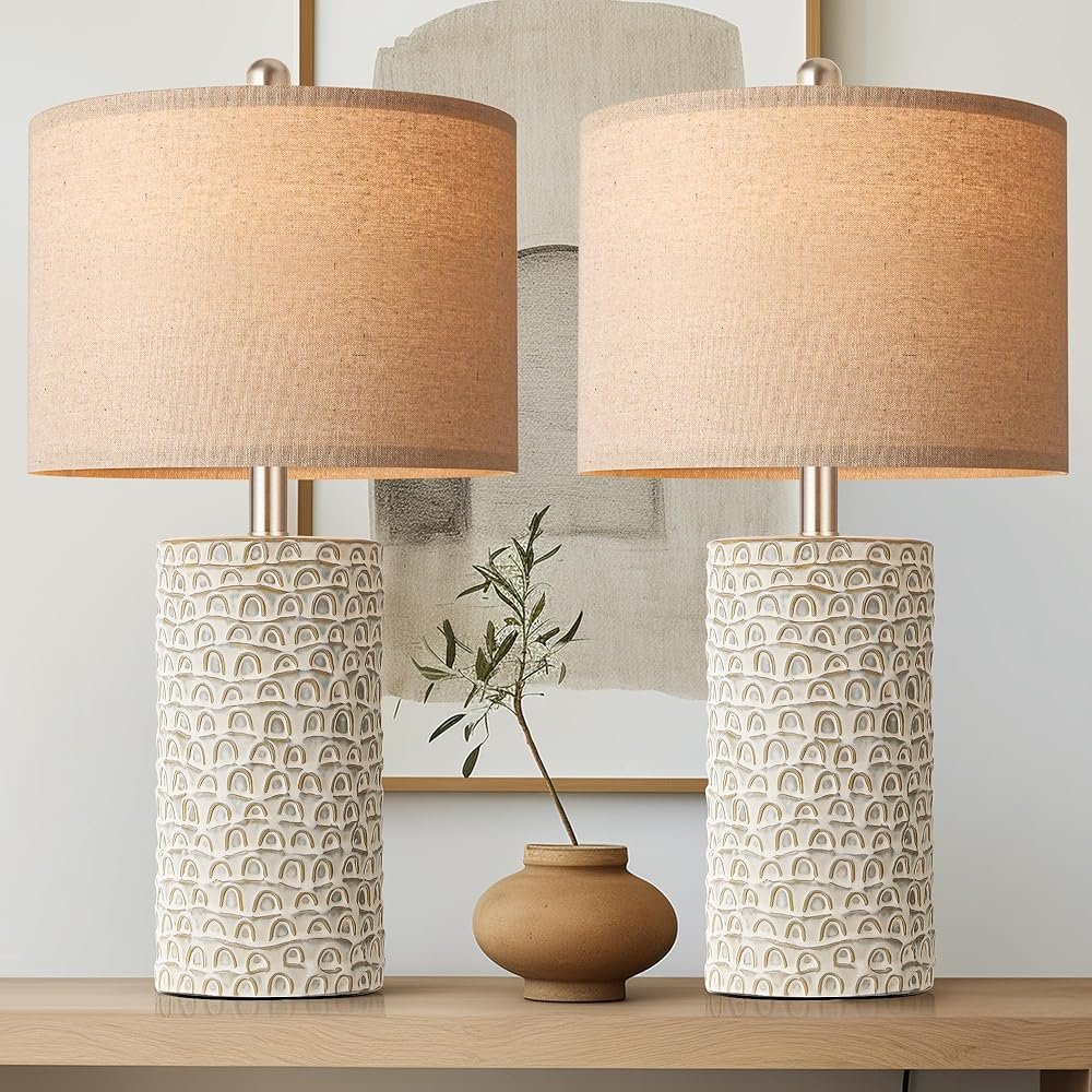 PARTPHONER 23" Modern Ceramic Table Lamp Set of 2, Table Lamps for Living Room, Rustic Farmhouse Bedside Lamps Nightstand lamp for Bedroom, Desk Lamp for End Table Home Decor...