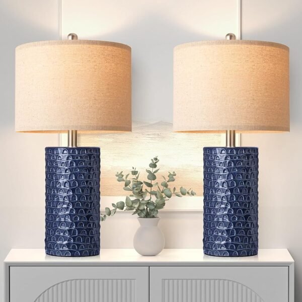 PARTPHONER 23" Modern Ceramic Table Lamp Set of 2, Table Lamps for Living Room, Rustic Farmhouse Bedside Lamps Nightstand lamp for Bedroom, Desk Lamp for End Table Home Decor...