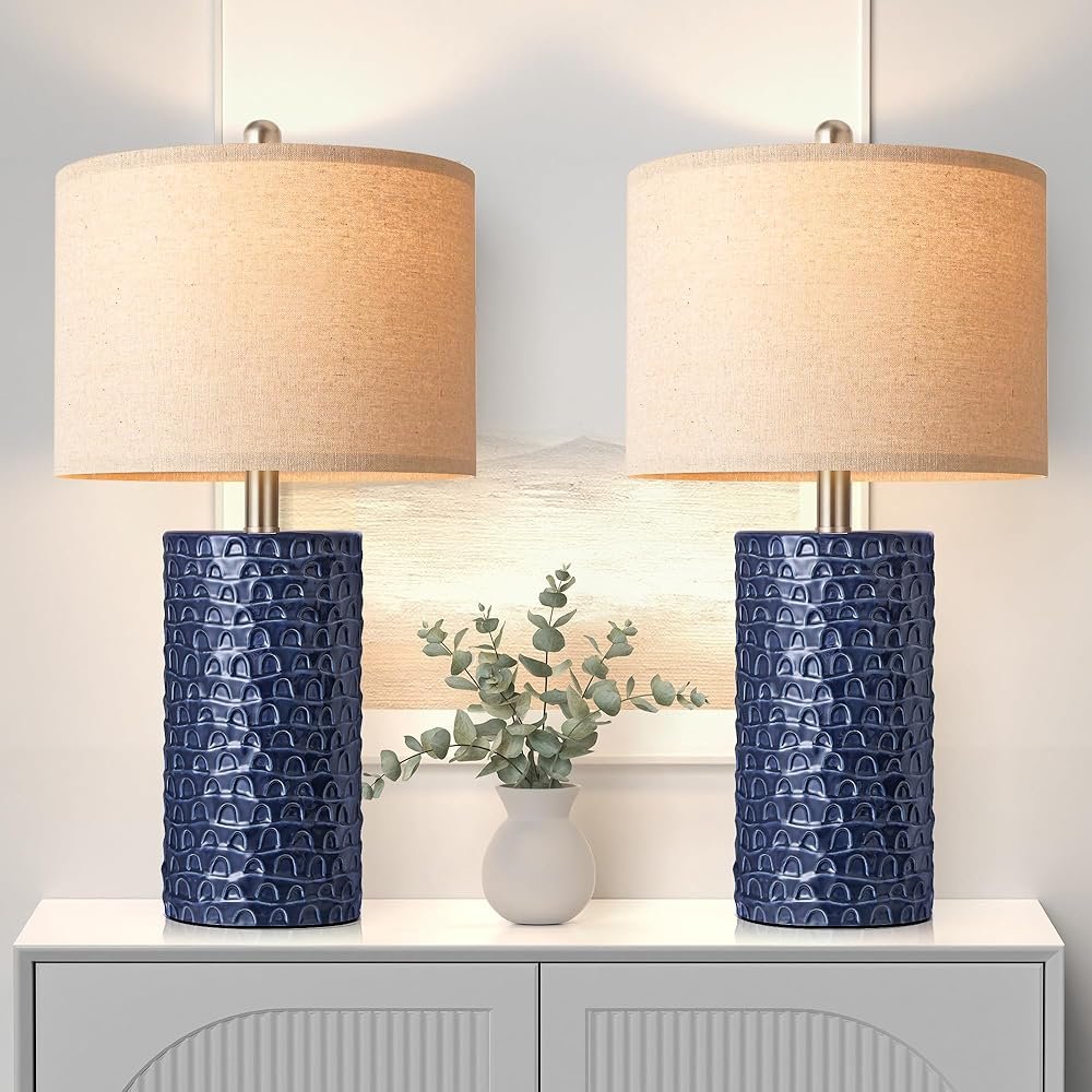 PARTPHONER 23" Modern Ceramic Table Lamp Set of 2, Table Lamps for Living Room, Rustic Farmhouse Bedside Lamps Nightstand lamp for Bedroom, Desk Lamp for End Table Home Decor...