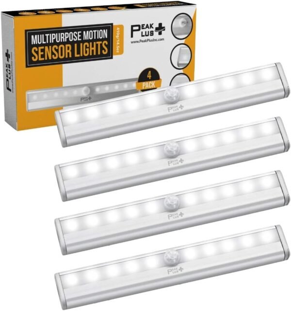 PeakPlus LED Motion Sensor Light, LED Battery Operated Lights, Under Cabinet Lighting, Stick On Lights, 10-LED Magnetic Wireless Motion Sensor Night Light for Closet, Counter,...