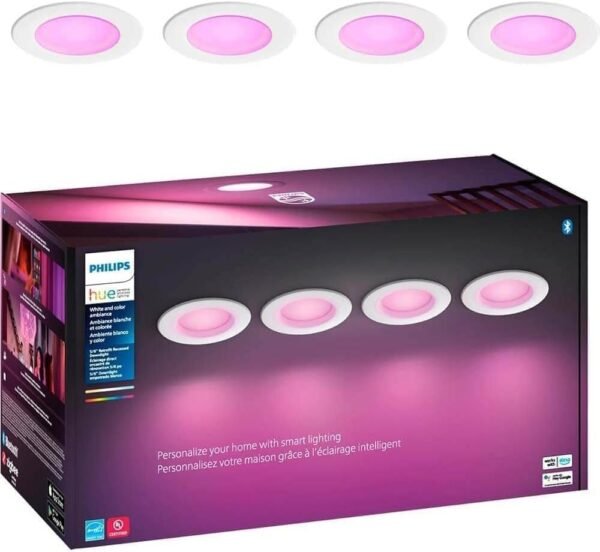 Philips Hue Smart Recessed 5/6 Inch LED Downlight - White and Color Ambiance Color-Changing Light - 4 Pack - 1100LM - Control with Hue App - Compatible with Alexa, Google...
