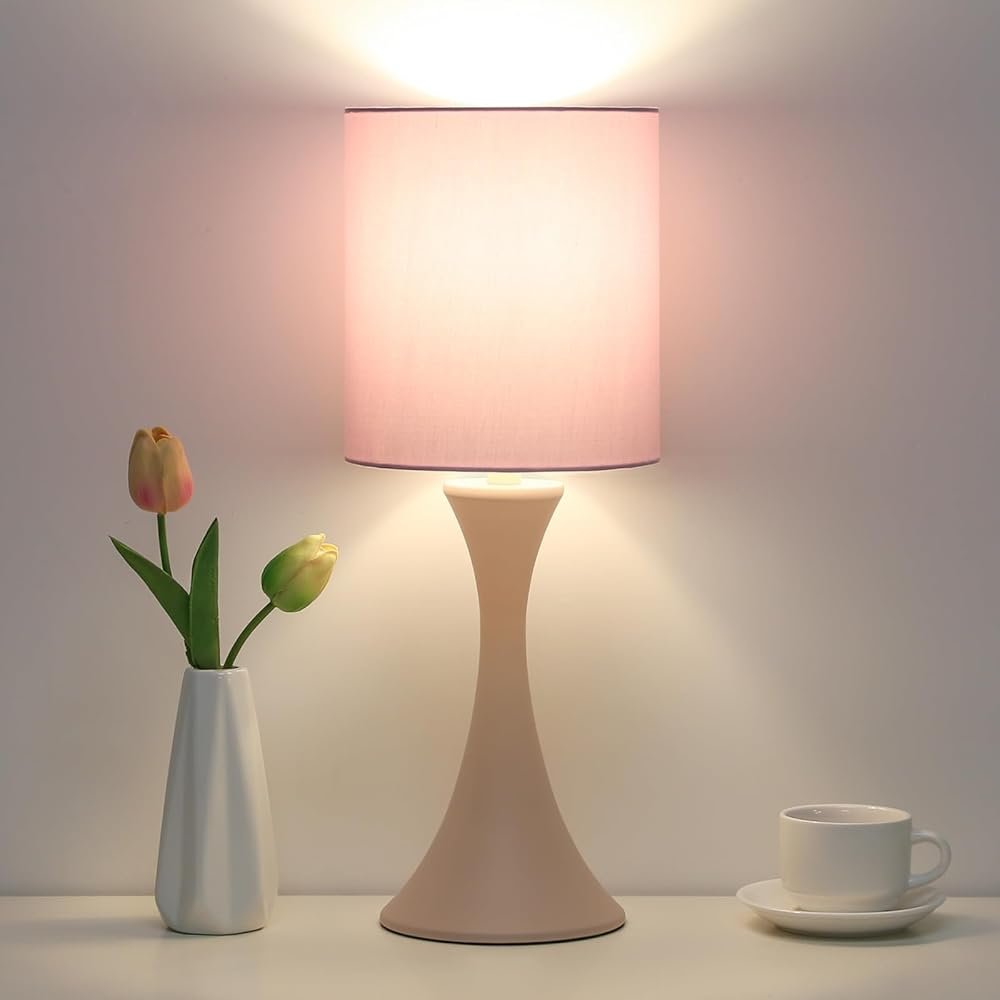 Pink Touch Lamp, 3 Way Touch Control Desk Lamp, Bedside Dimmable Lamp Decorative Nightstand Lamp, Small Night Light for Girls, Living Room, Dorm, Home Office, 9W LED Bulb Included