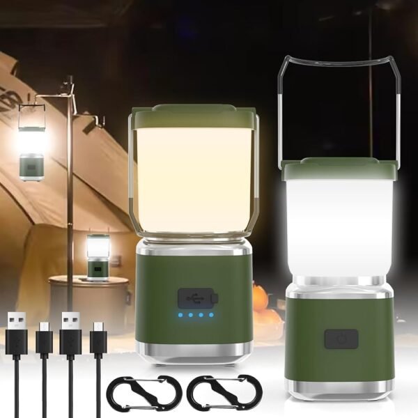 Portable Camping Lantern Rechargeable -4inch, 2000LM LED Camping Lights Lantern with Redlight&20Hours Runtime& Stepless Dimming, Hurricane Emergency Lights for Power Outages,...