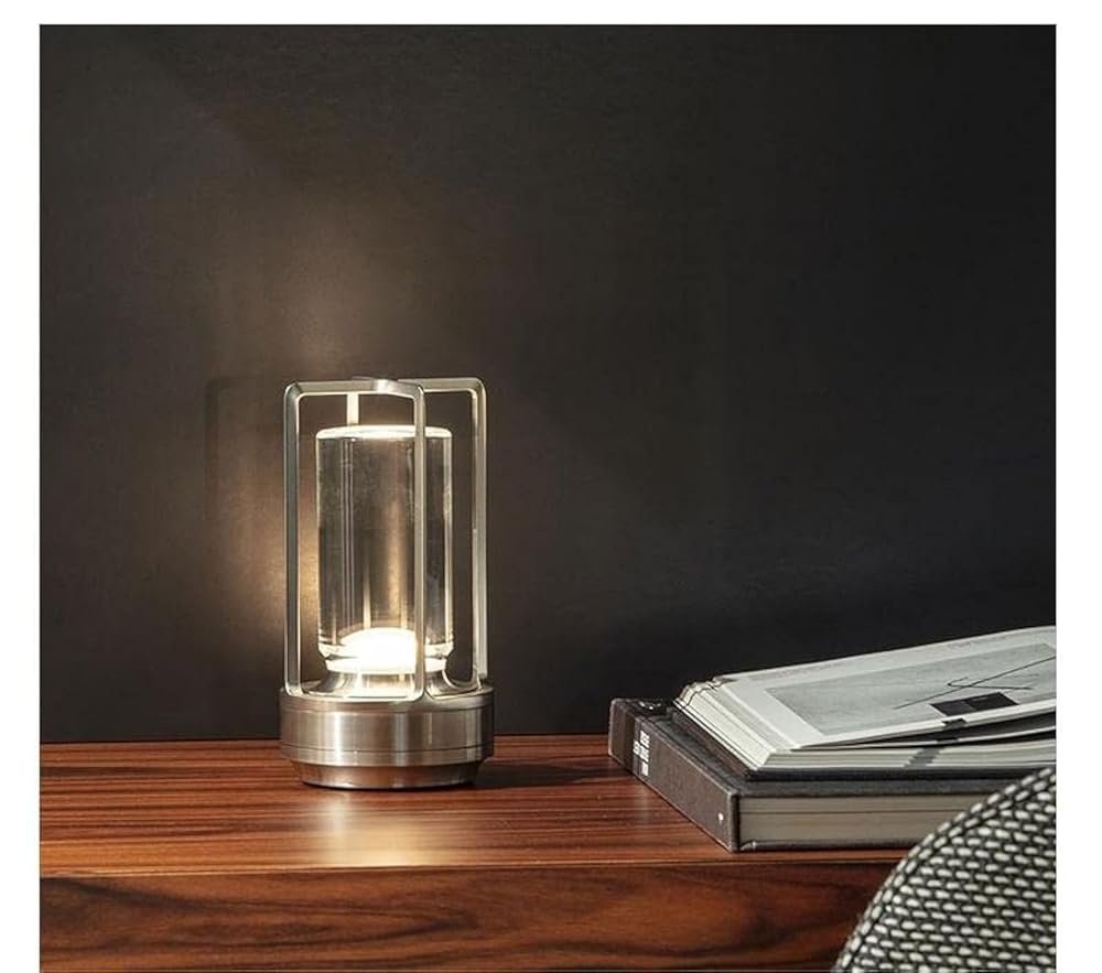 Portable Metal Table Lamp for Indoor/Outdoor ,Rechargeable Cordless LED Lamp, 3-Colour Infinitely Dimming Battery Powered Small Desk Lamp, Restaurant/Bedroom/Bar/Coffee...