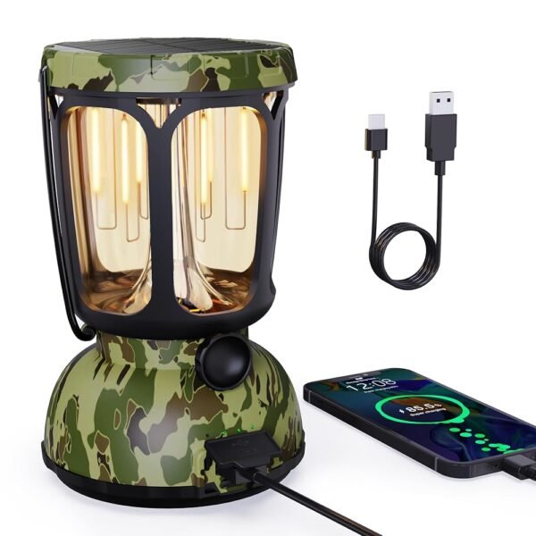 Raynic 6000 LED Camping Lantern, 650LM Hand Crank Solar Battery Powered Rechargeable Lantern, Emergency Lights for Home Power Failure, Hurricane, USB Cable Included