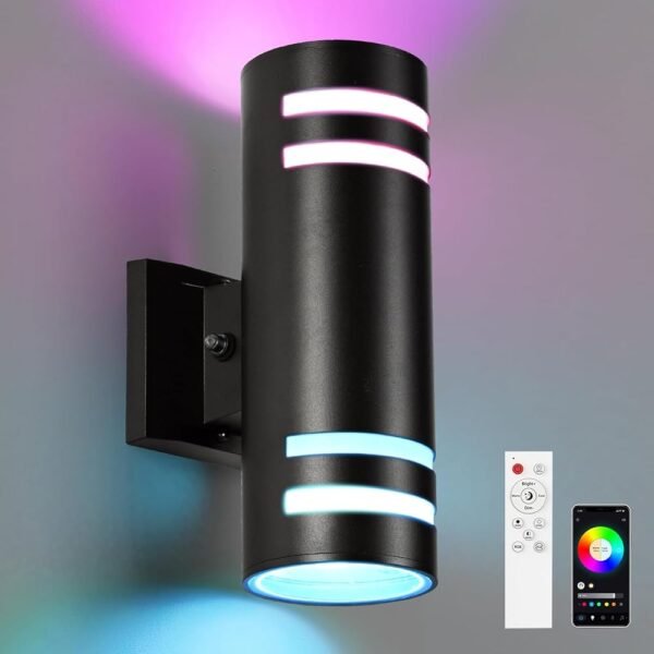 RGB Up and Down Lights Outdoor Wall Lights 1 Pack, Smart Color Changing Outdoor Wall Sconce WiFi Voice & App Control,Aluminum Waterproof Exterior Lights for Porch Compatible...
