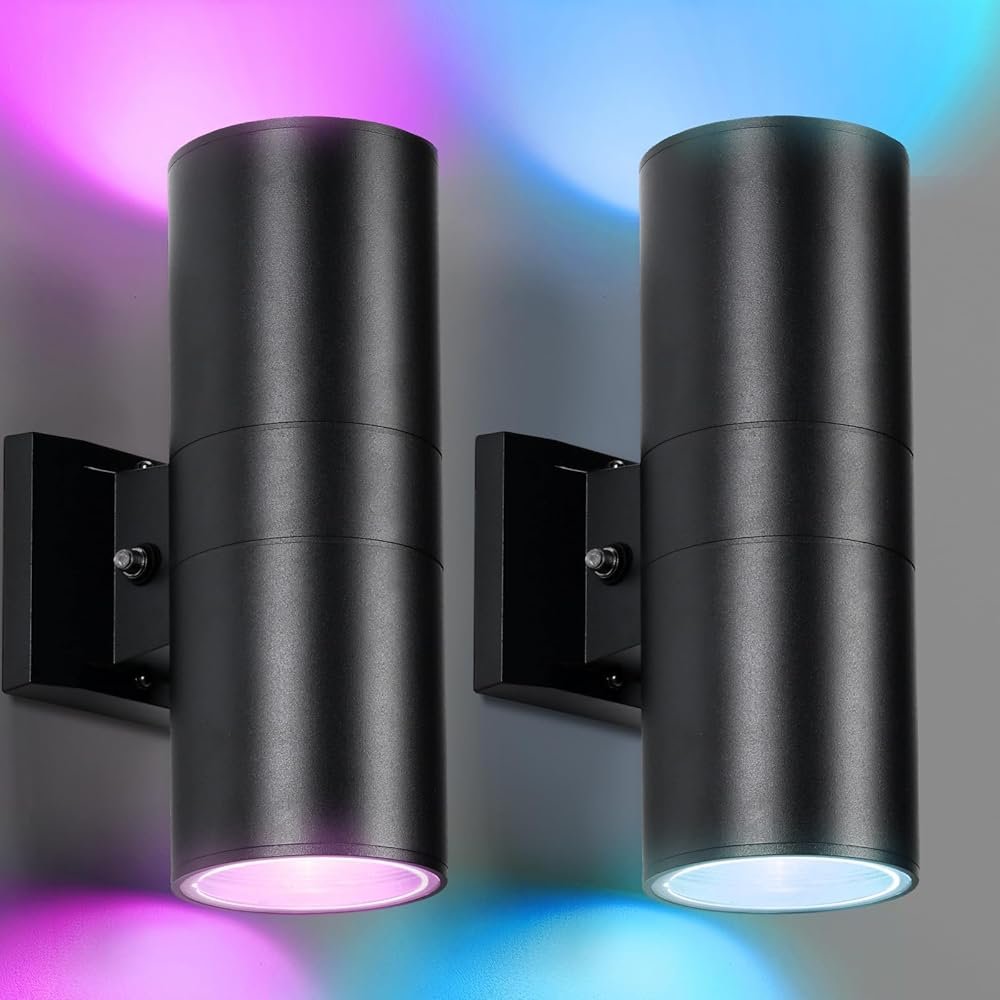 RGBCW Outdoor Wall Light 2 Pack, Smart Porch Light Dusk to Dawn Lighting with Remote Control, WiFi Outdoor Wall Sconce, Compatible with Alexa, Exterior Lights for House Porch...