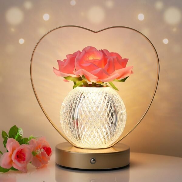 Rose Flower Lamp,Birthday Gifts for Women,Rechargeable Cordless LED Touch Lamps,3-Colour Infinitely Dimming Small Night Light,for Living Room,Dining Room,Bedroom Festival Home...