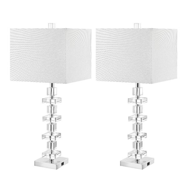 SAFAVIEH Lighting Collection Deco Clear/Chrome Crystal 29-inch Table Lamp Set of 2 with USB Charging Port (LED Bulbs Included)