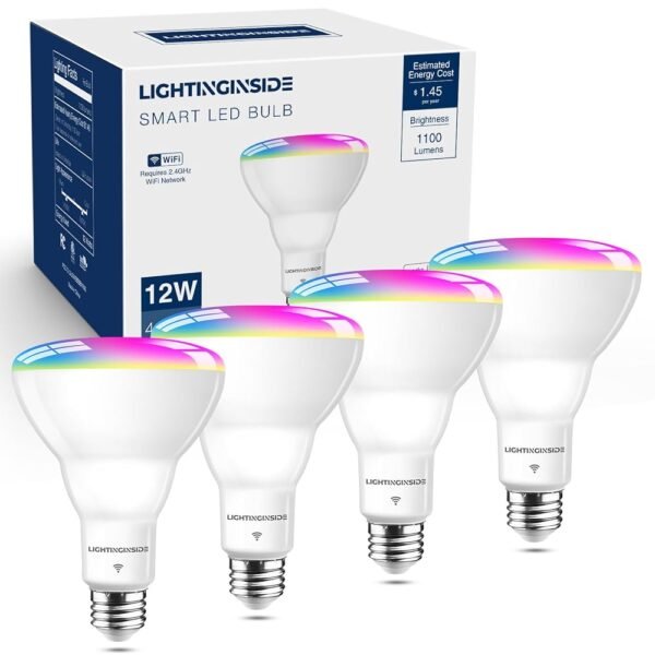 Smart Light Bulb 75W Equivalent, 1100LM 12W RGBCW BR30 E26 Bulb Works with Alexa/Google Home/Smart Life, 2.4G WiFi Bluetooth Recessed Flood LED Bulbs, No Hub Required, ETL...