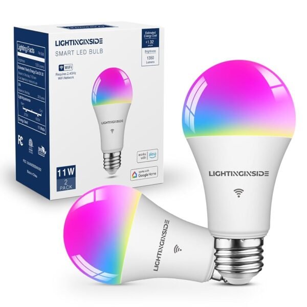 Smart Light Bulbs 100W Equiv., 1350LM 11W Smart Bulb Works with Alexa/Google Home/Smart Life, A19 E26 RGBCW Color Changing, No Hub Required, 2.4G WiFi Bluetooth Bulb, ETL...