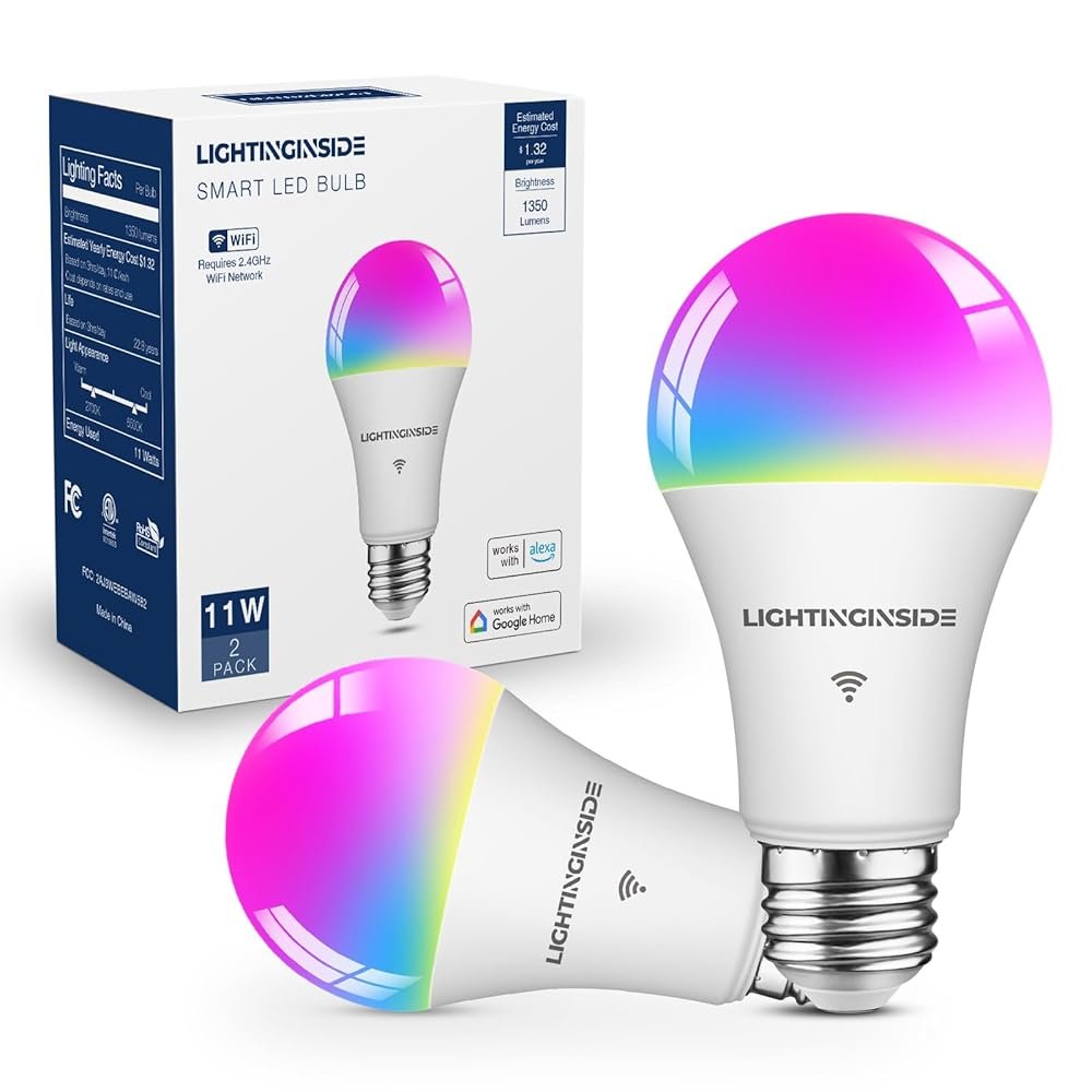 Smart Light Bulbs 100W Equiv., 1350LM 11W Smart Bulb Works with Alexa/Google Home/Smart Life, A19 E26 RGBCW Color Changing, No Hub Required, 2.4G WiFi Bluetooth Bulb, ETL...