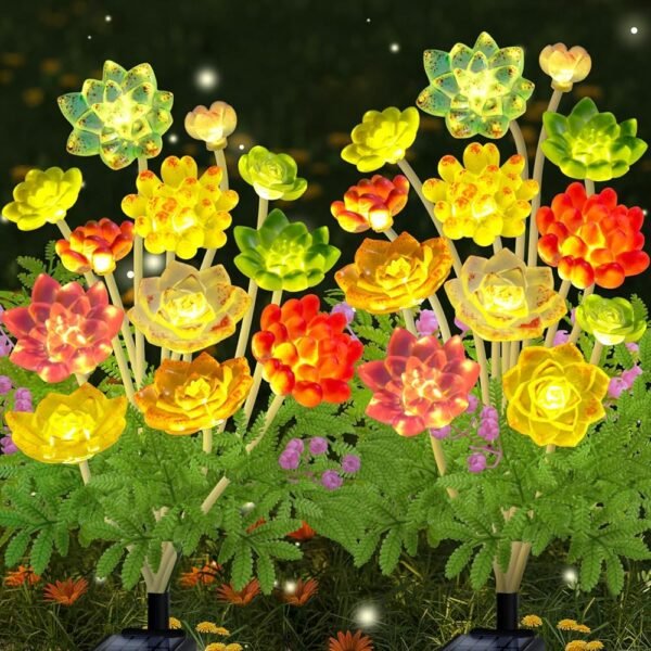 Solar Garden Lights, 2 Pack Succulent Plant Light for Outdoor Decor, Waterproof Garden Decoration for Yard Lawn Patio Balcony, Garden Gifts for Mother's Day, Women, Mom